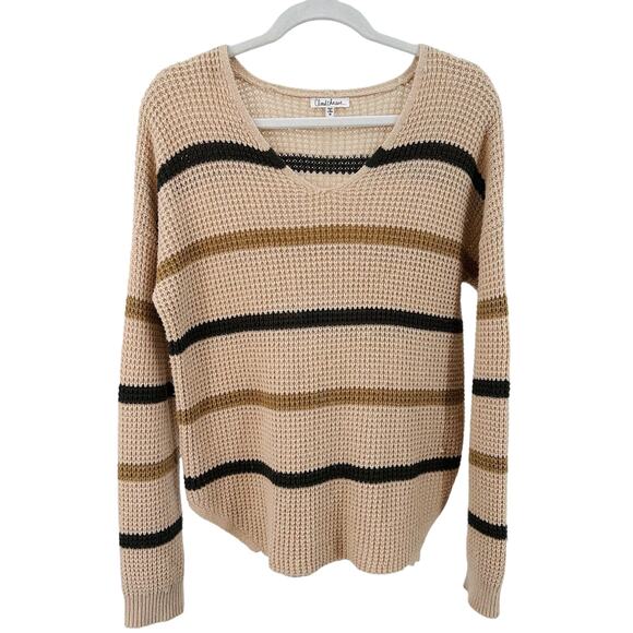 Cloud Chase Knit Sweater Tan/Brown/Green Open Knit V-Neck WMNS M Long Sleeve Top - Picture 6 of 8